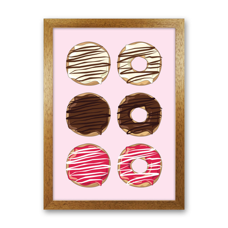 Donuts Pink Modern Print, Framed Kitchen Wall Art Oak Grain