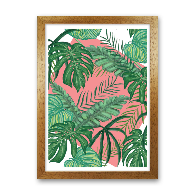 Abstract Leaves With Pink Background Modern Print, Framed Botanical Nature Art Oak Grain