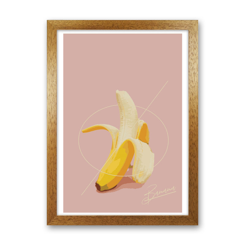 Banana Modern Print, Framed Kitchen Wall Art Oak Grain