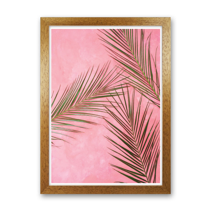 Pink Palm Leaves Modern Print, Framed Botanical & Nature Art Print Oak Grain