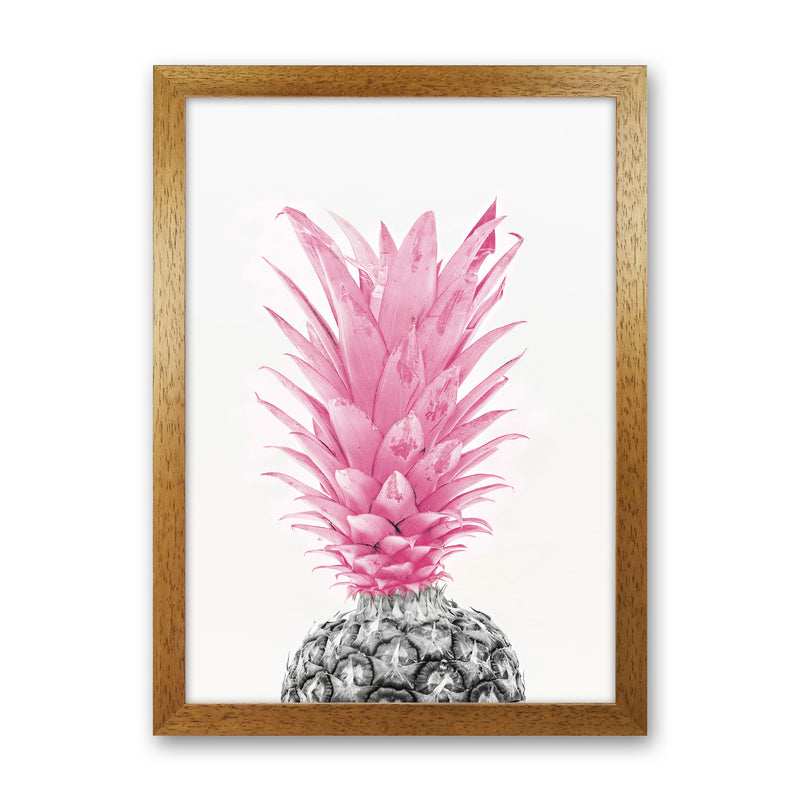 Black And Pink Pineapple Modern Print, Framed Kitchen Wall Art Oak Grain
