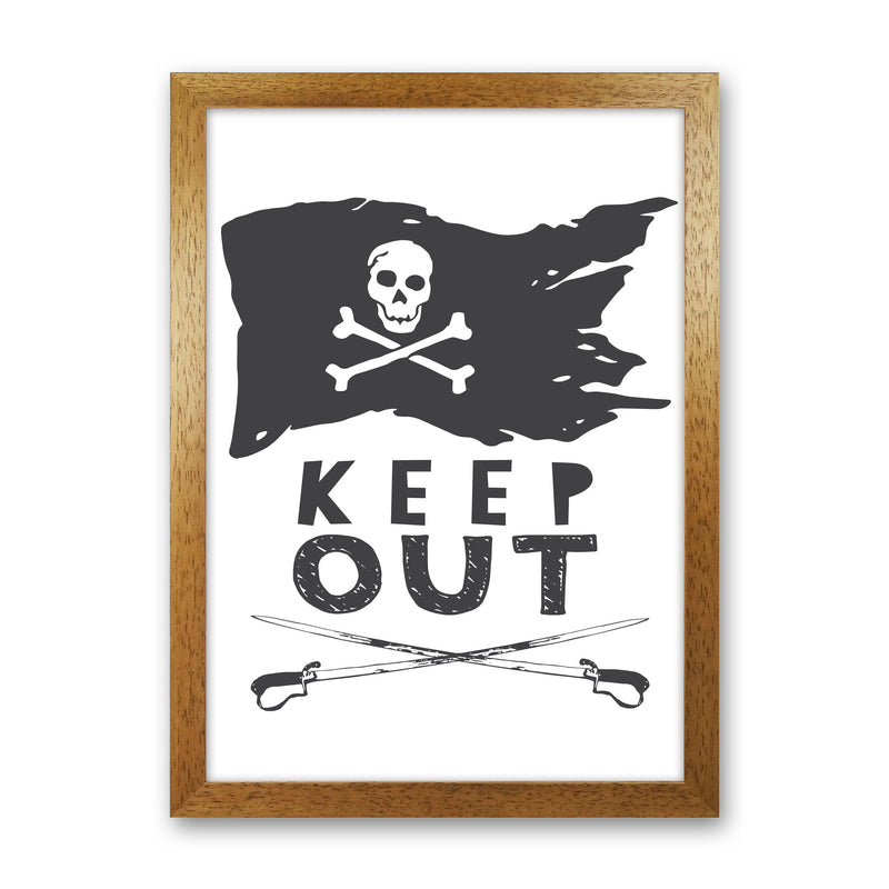 Pirate Keep Out Framed Nursey Wall Art Print Oak Grain