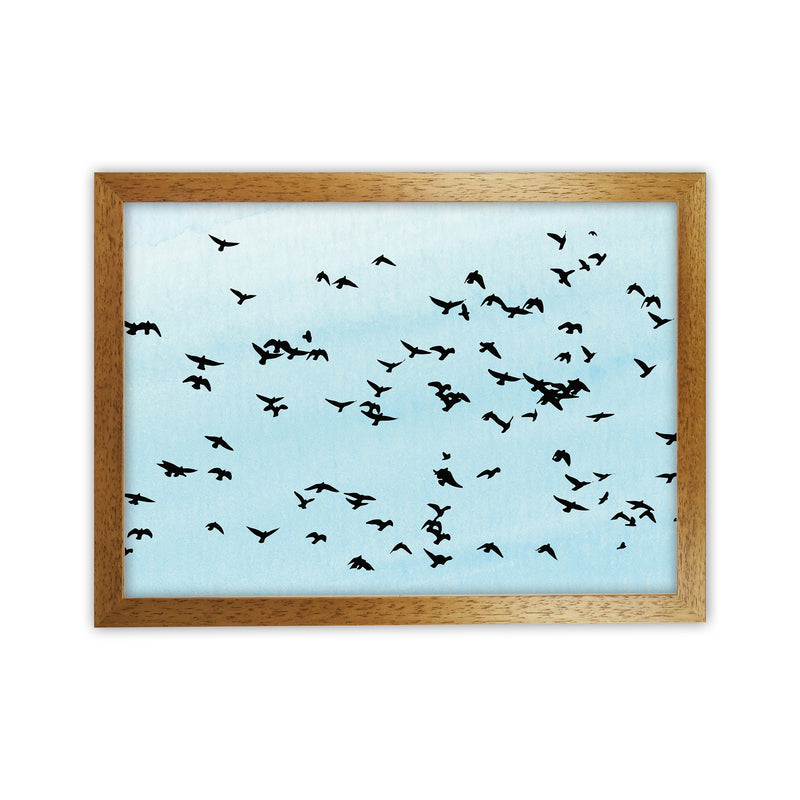 Flock Of Birds Landscape Blue Sky Art Print by Pixy Paper Oak Grain