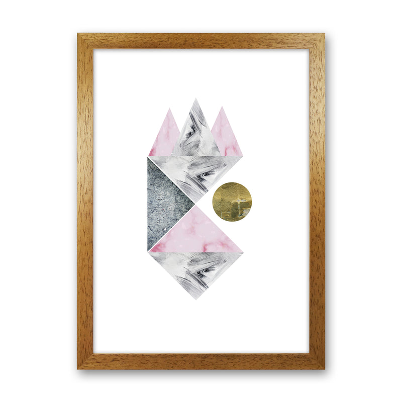 Luna Side Moon Pink And Grey Triangles Abstract  Art Print by Pixy Paper Oak Grain