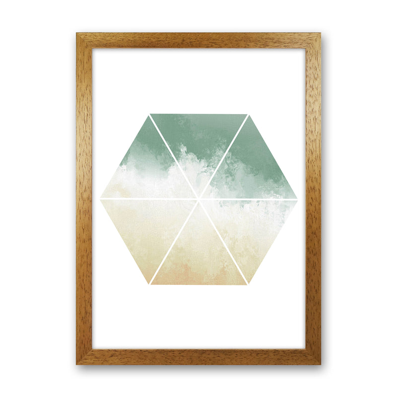 Green And Beige Watercolour Hexagon Abstract  Art Print by Pixy Paper Oak Grain
