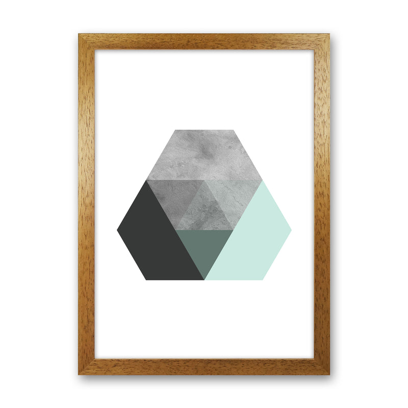 Geometric Mint And Black Hexagon  Art Print by Pixy Paper Oak Grain