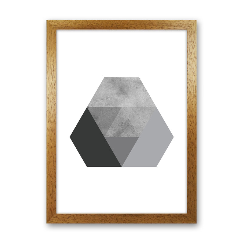 Geometric Grey And Black Hexagon  Art Print by Pixy Paper Oak Grain