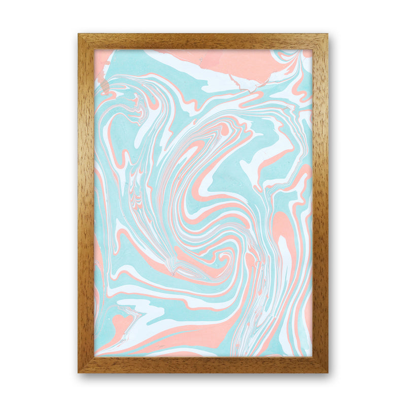 Liquid Mix Turquoise And Salmon  Art Print by Pixy Paper Oak Grain