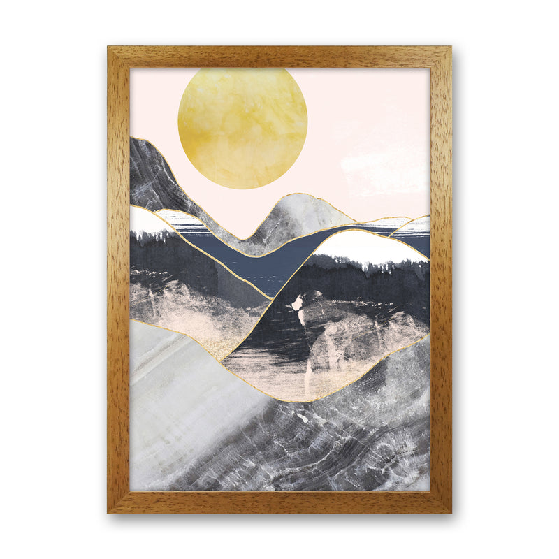 Gold Moon Navy Marble Mountains  Art Print by Pixy Paper Oak Grain