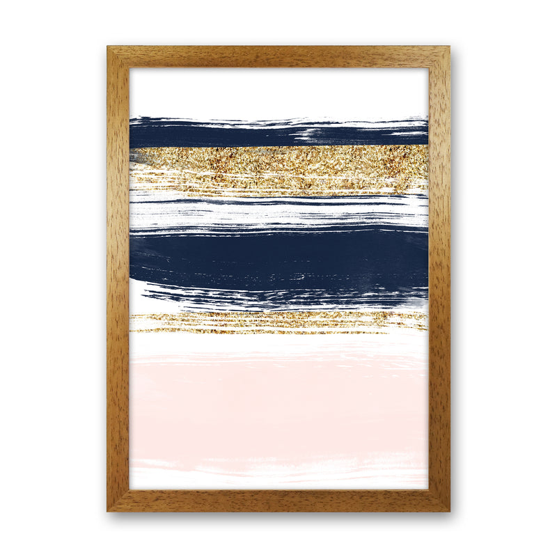Lux Navy And Pink Paint Stripes  Art Print by Pixy Paper Oak Grain