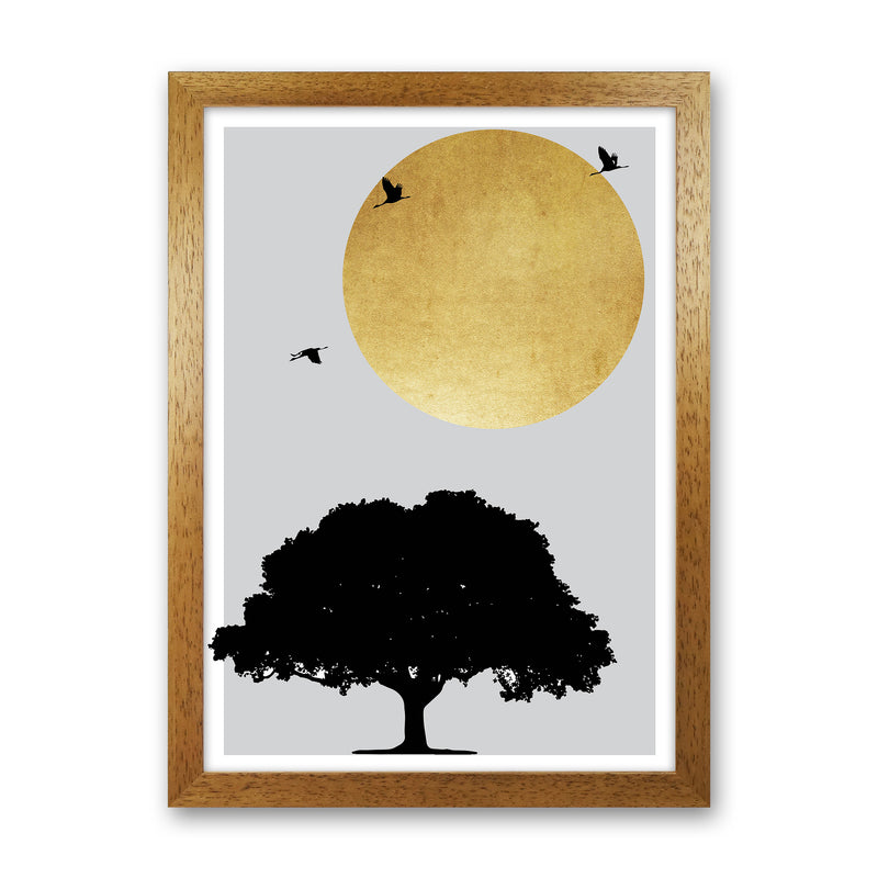 Gold Sun And Tree Abstract  Art Print by Pixy Paper Oak Grain