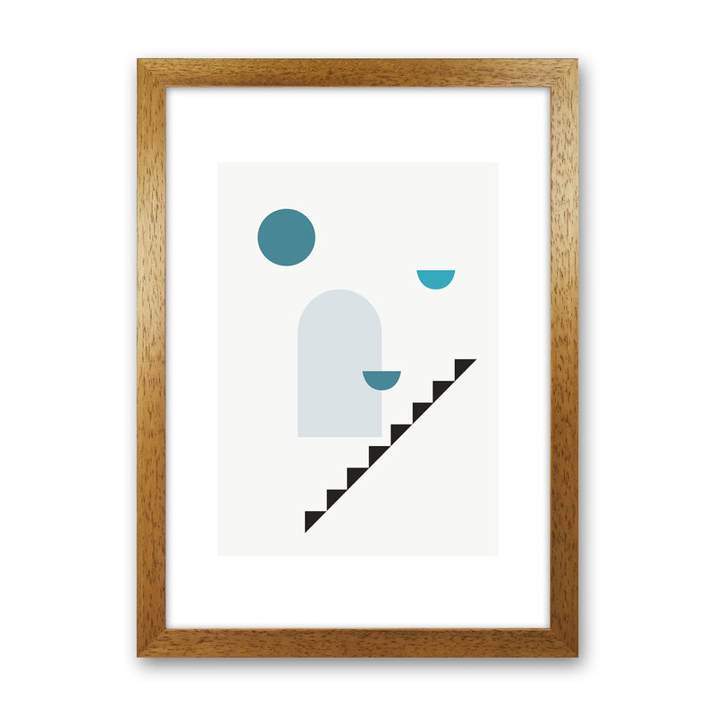 Mita Teal Stairs Right N15  Art Print by Pixy Paper Oak Grain