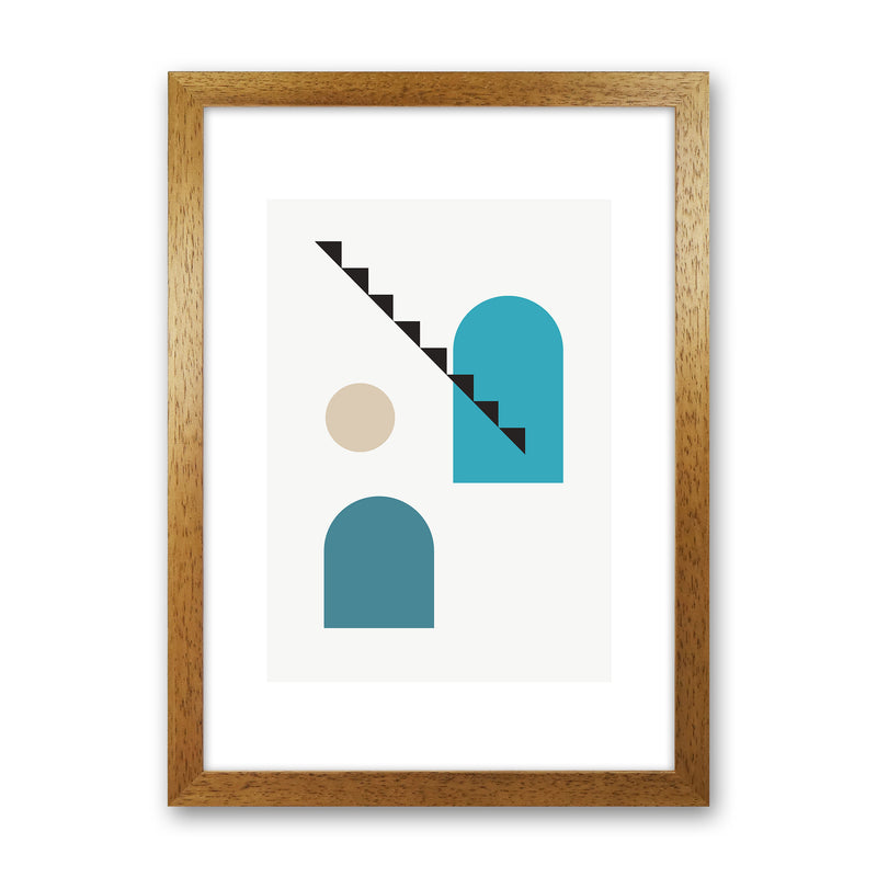 Mita Teal Stairs Left N3  Art Print by Pixy Paper Oak Grain