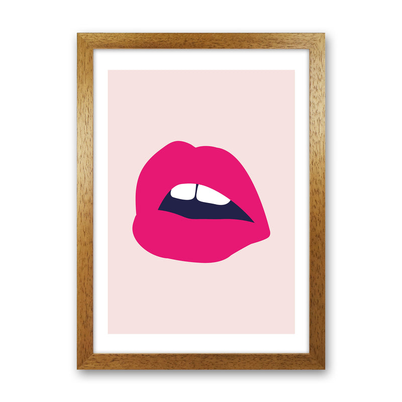 Pink Lips Salmon Back  Art Print by Pixy Paper Oak Grain