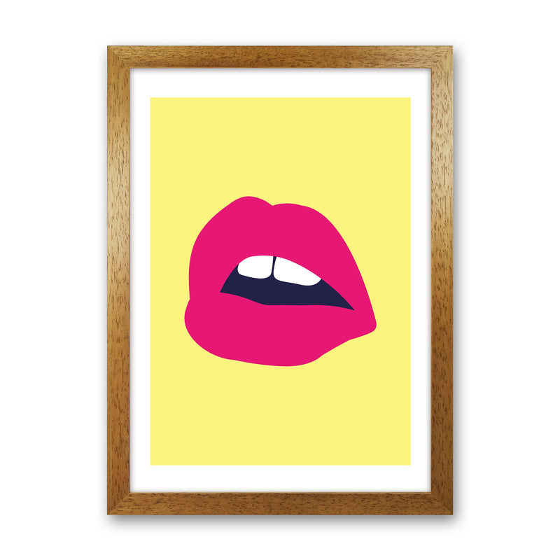 Pink Lips Yellow Back  Art Print by Pixy Paper Oak Grain