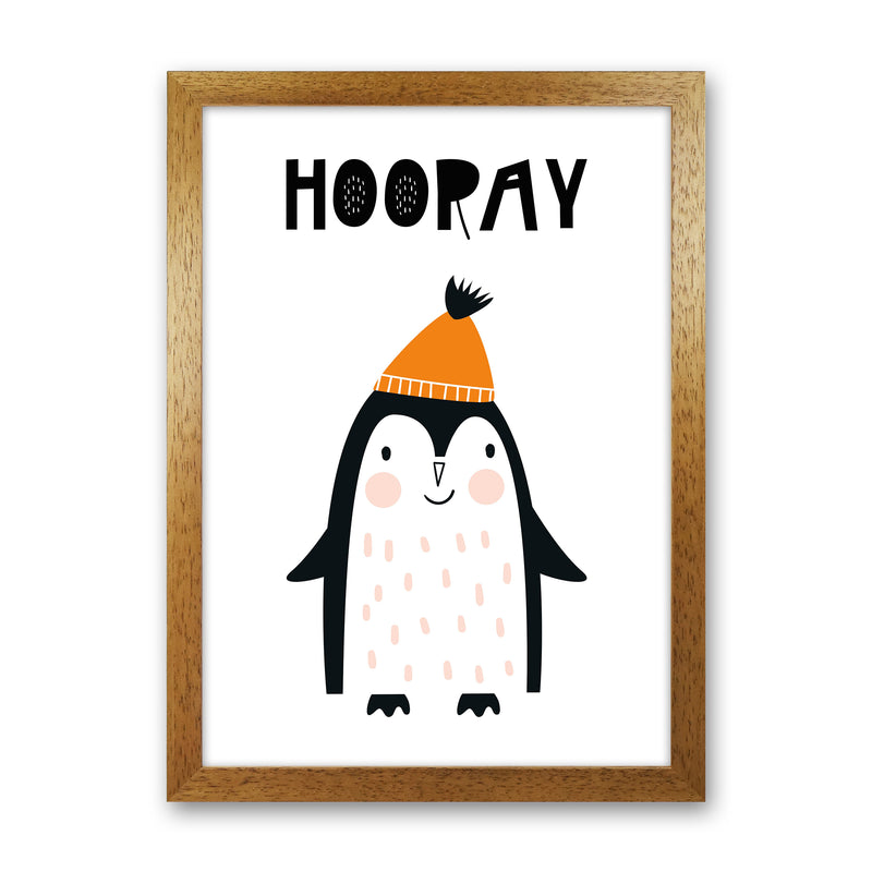 Hooray Penguin Animal  Art Print by Pixy Paper Oak Grain