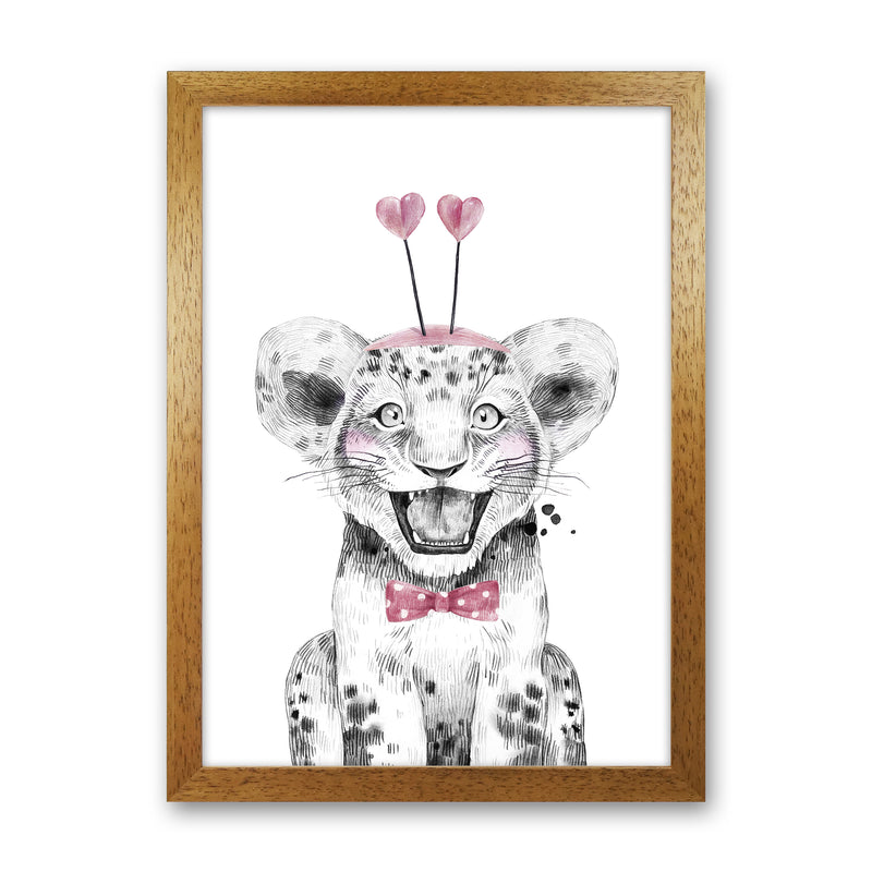 Safari Babies Tiger With Heart Hat  Art Print by Pixy Paper Oak Grain