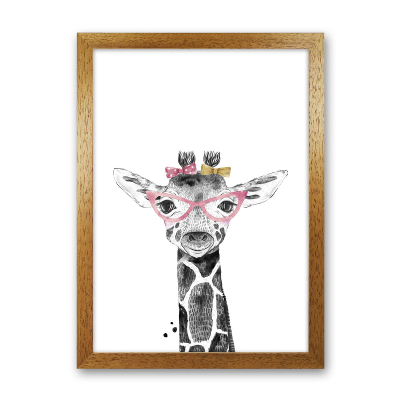 Safari Babies Giraffe With Glasses  Art Print by Pixy Paper Oak Grain