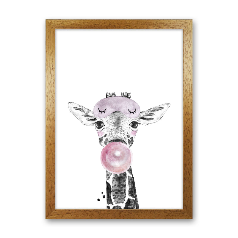 Safari Babies Giraffe With Bubble  Art Print by Pixy Paper Oak Grain