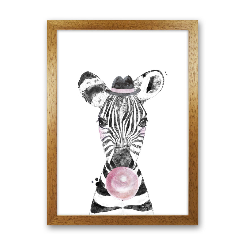 Safari Babies Zebra With Bubble  Art Print by Pixy Paper Oak Grain