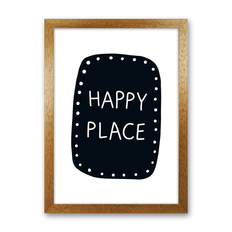Happy Place Super Scandi Black  Art Print by Pixy Paper Oak Grain