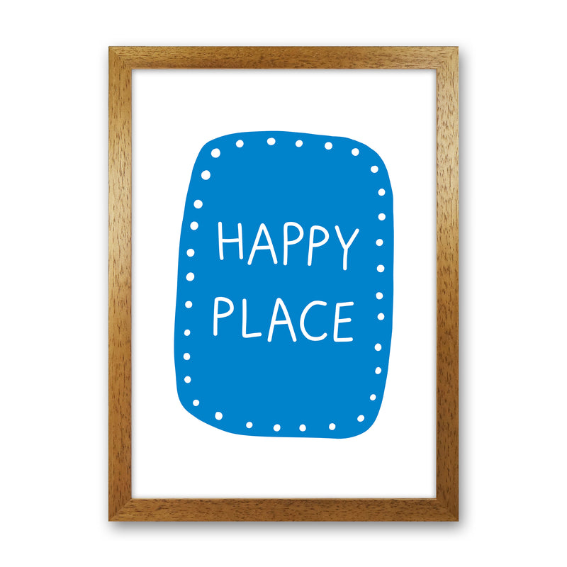 Happy Place Blue Super Scandi  Art Print by Pixy Paper Oak Grain