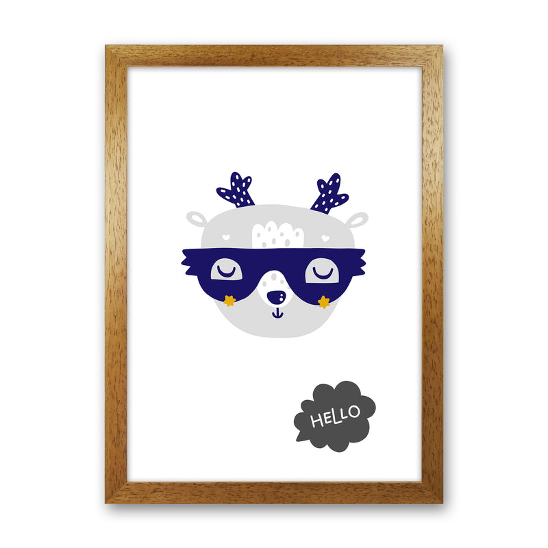 Hello Animal Navy Uper Scandi  Art Print by Pixy Paper Oak Grain