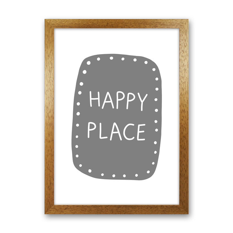 Happy Place Super Scandi Grey  Art Print by Pixy Paper Oak Grain