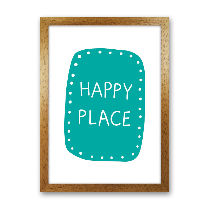 Happy Place Teal Super Scandi  Art Print by Pixy Paper Oak Grain