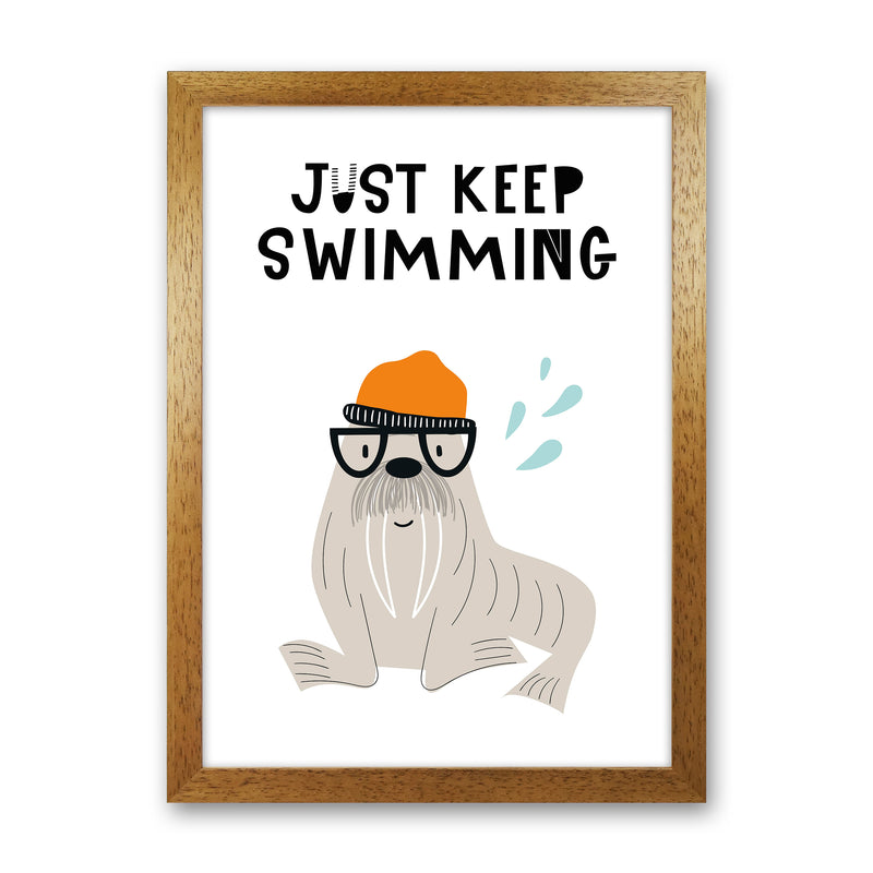 Just Keep Swimming Animal Pop  Art Print by Pixy Paper Oak Grain