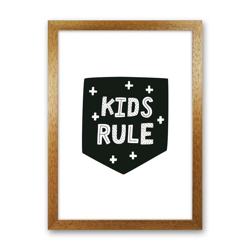 Kids Rule Black Super Scandi  Art Print by Pixy Paper Oak Grain
