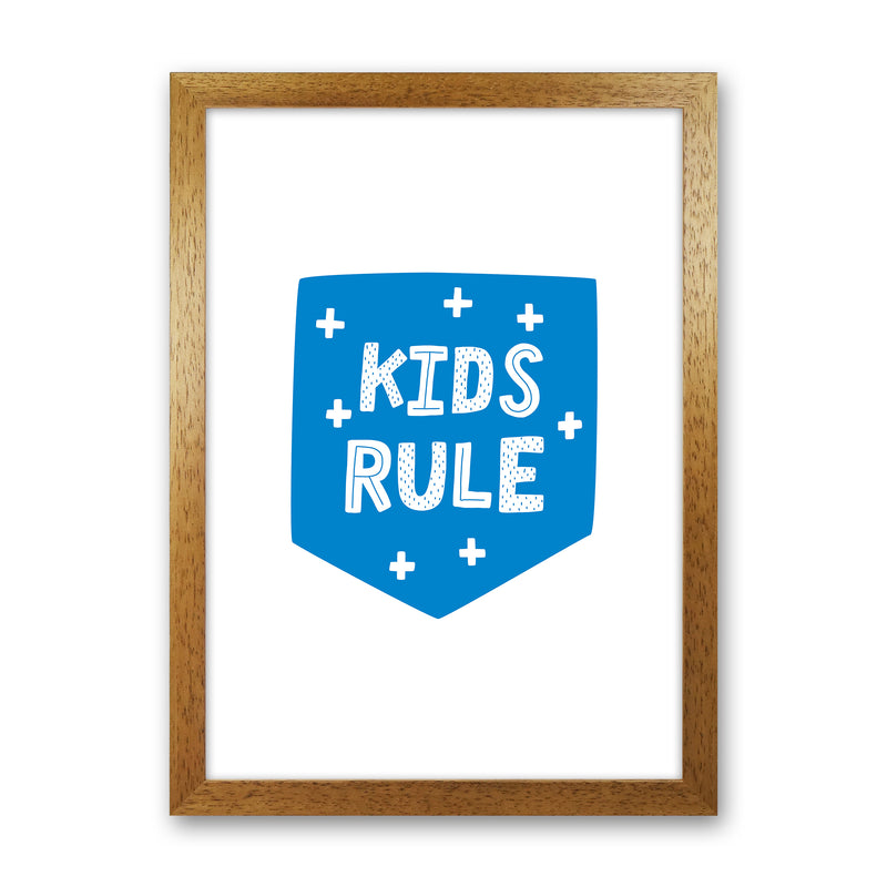 Kids Rule Blue Super Scandi  Art Print by Pixy Paper Oak Grain