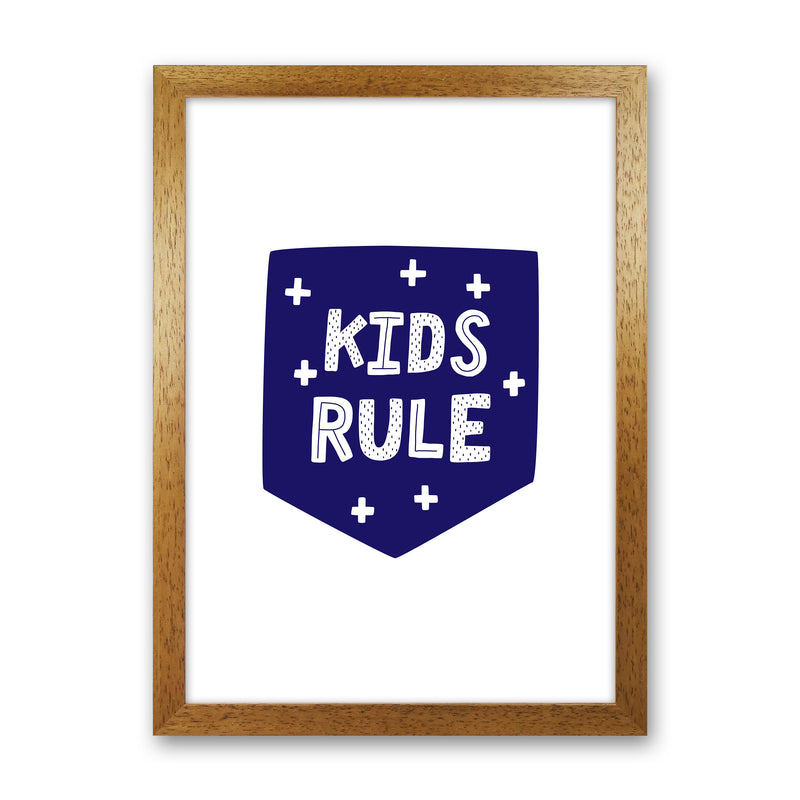 Kids Rule Navy Super Scandi  Art Print by Pixy Paper Oak Grain
