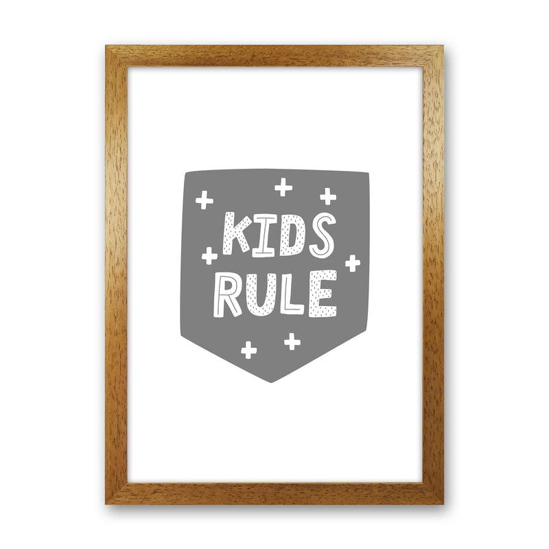 Kids Rule Super Scandi Grey  Art Print by Pixy Paper Oak Grain