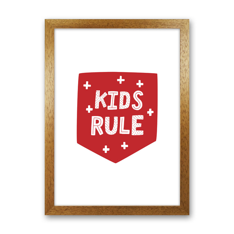 Kids Rule Red Super Scandi  Art Print by Pixy Paper Oak Grain