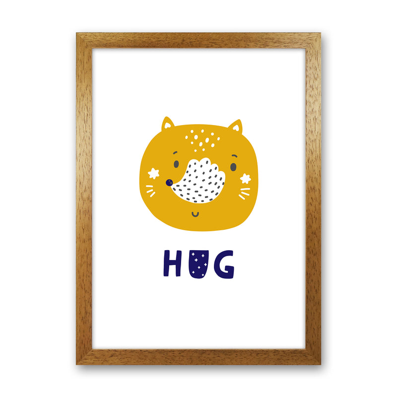 Fox Hug Navy Super Scandi  Art Print by Pixy Paper Oak Grain