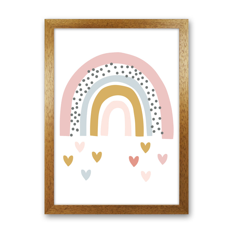 Rainbow With Heart Drops  Art Print by Pixy Paper Oak Grain