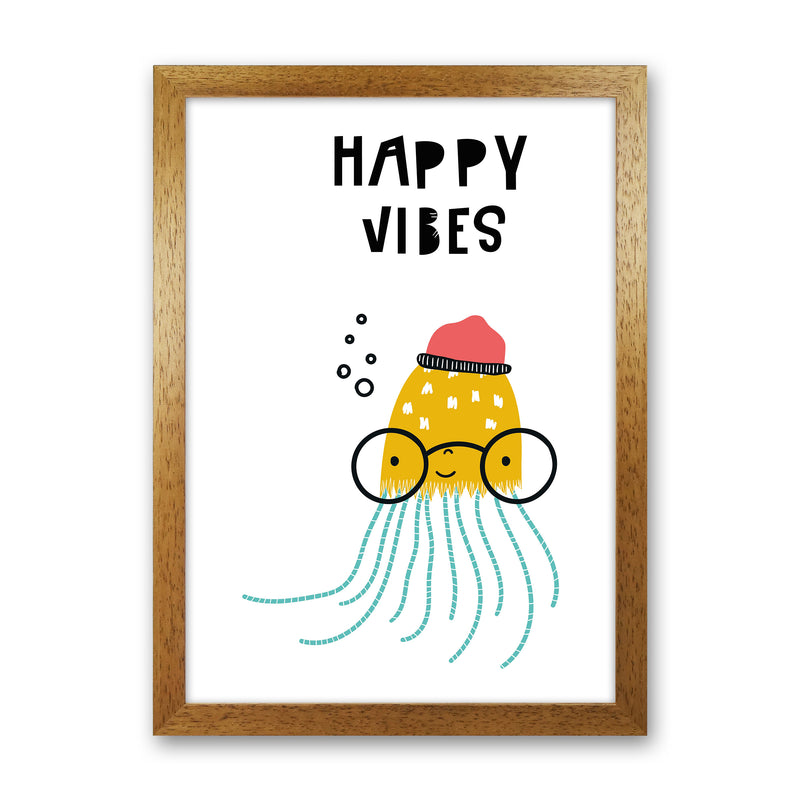 Happy Vibes Animal Pop  Art Print by Pixy Paper Oak Grain