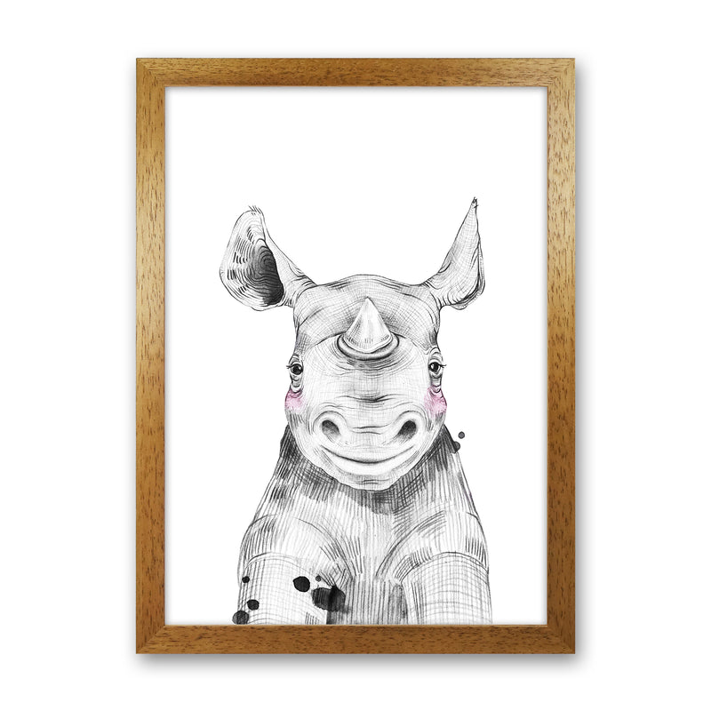 Safari Babies Rhino  Art Print by Pixy Paper Oak Grain