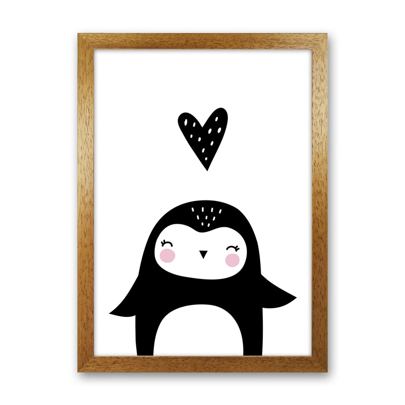 Penguin With Heart  Art Print by Pixy Paper Oak Grain
