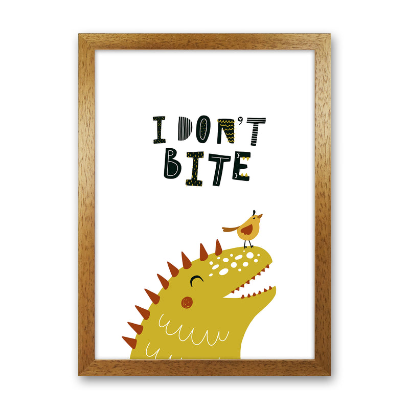 I Don'T Bite Dino  Art Print by Pixy Paper Oak Grain