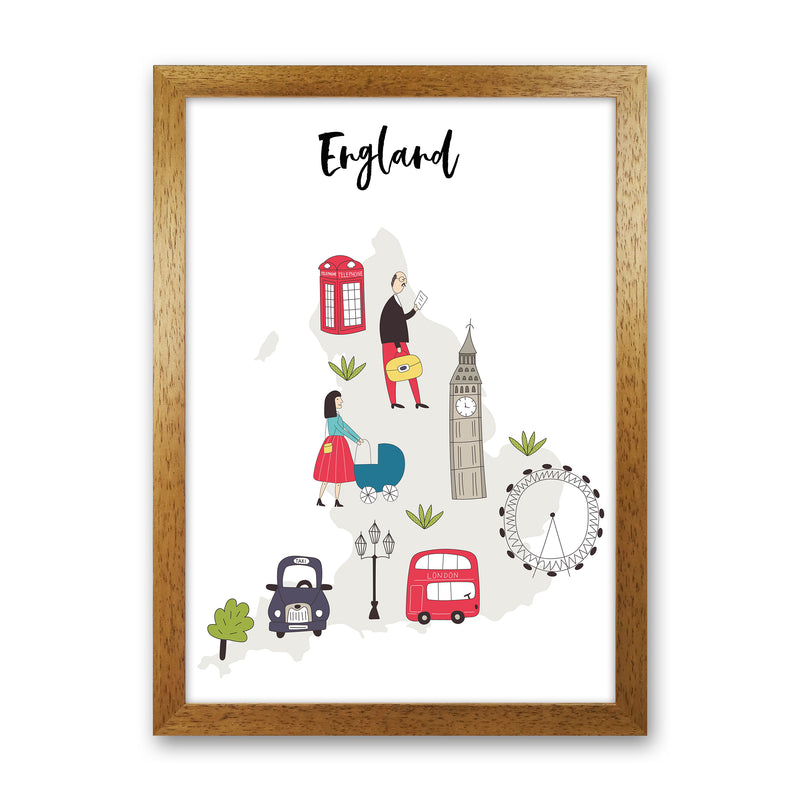 England Map  Art Print by Pixy Paper Oak Grain