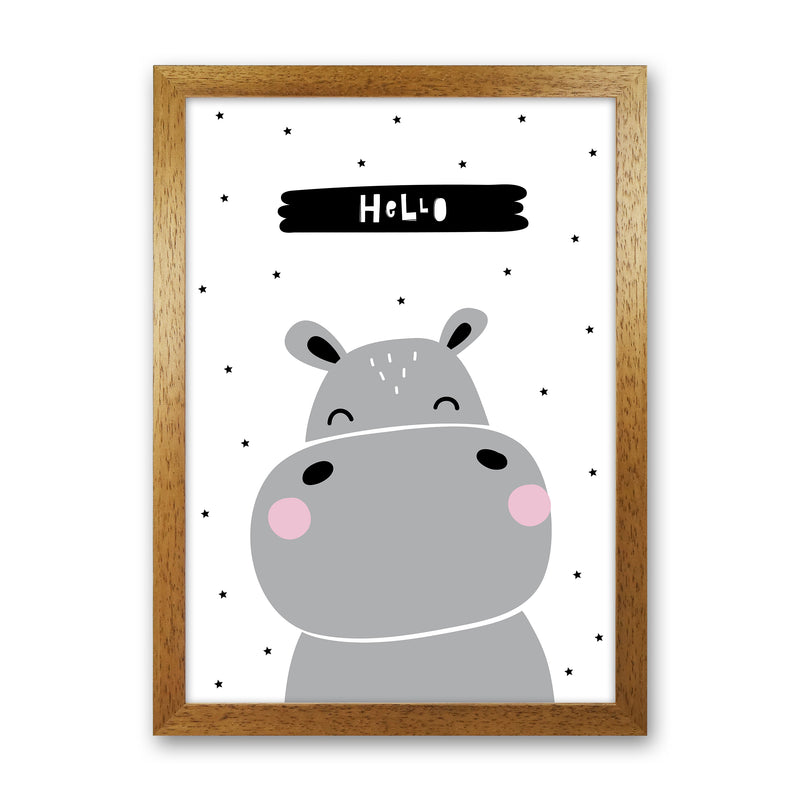 Hello Hippo  Art Print by Pixy Paper Oak Grain