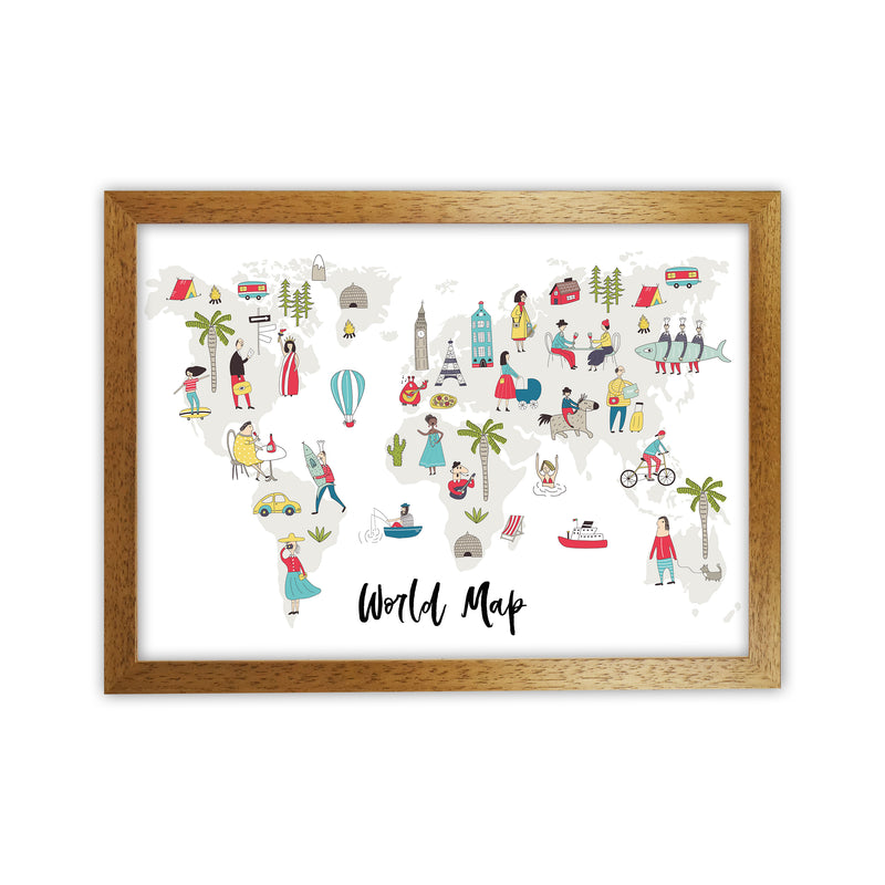 World Map  Art Print by Pixy Paper Oak Grain