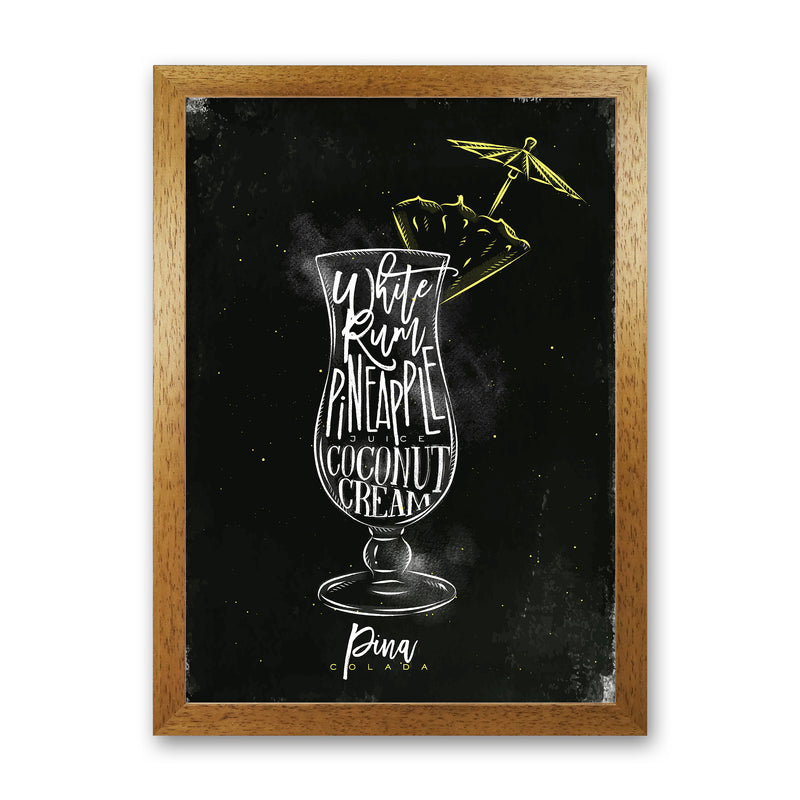 Pina Colada Cocktail Black  Art Print by Pixy Paper Oak Grain