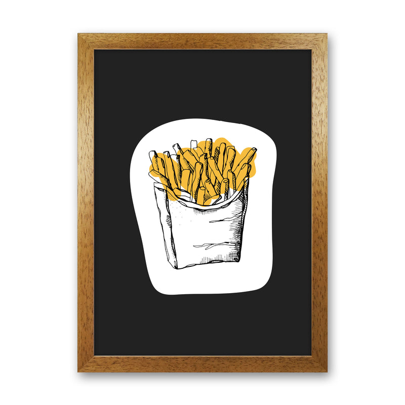 Kitchen Pop Fries Off Black Art Print by Pixy Paper Oak Grain
