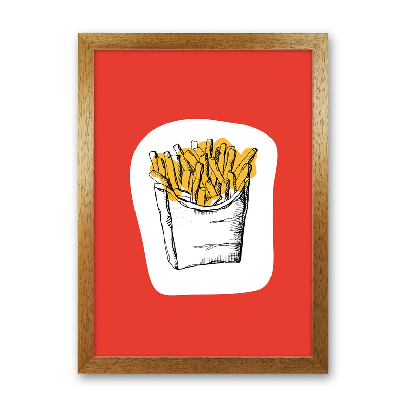 Kitchen Pop Fries Red Art Print by Pixy Paper Oak Grain