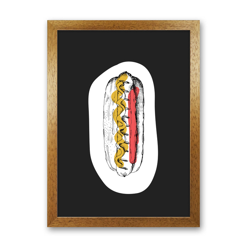 Kitchen Pop Hot Dog Off Black Art Print by Pixy Paper Oak Grain