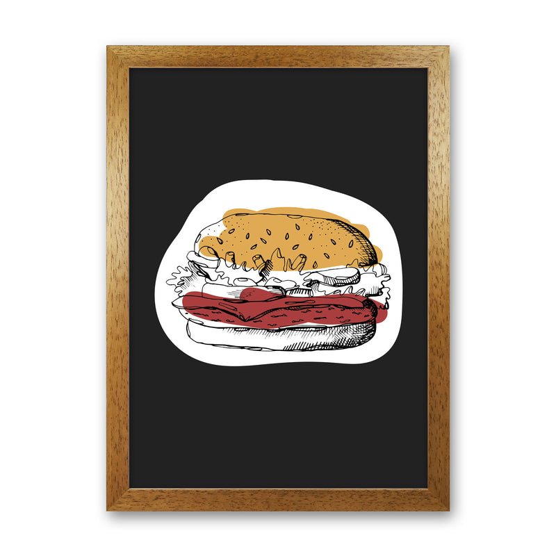 Kitchen Pop Burger Off Black Art Print by Pixy Paper Oak Grain