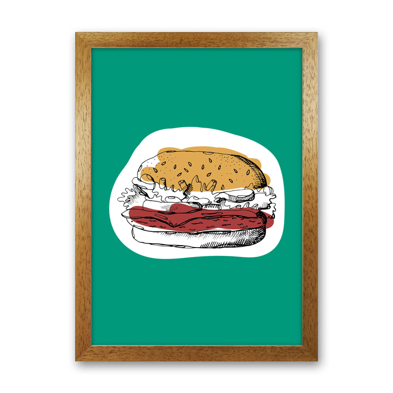 Kitchen Pop Burger Teal Art Print by Pixy Paper Oak Grain